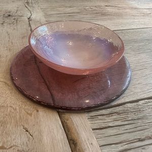Colored glass plate and bowl